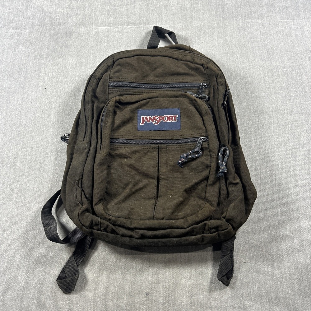 Jansport Big Student XL Backpack Solid Black 3 Compartments Front Pockets Y2K